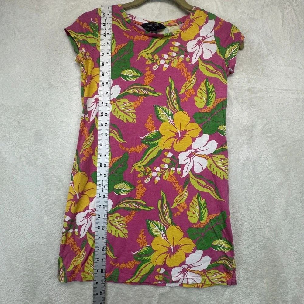 Polo Ralph Lauren Girls Dress M 8-10 Hibiscus Floral Pink Tropical